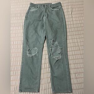 American Eagle Outfitters Green Distressed Straight Leg Jeans